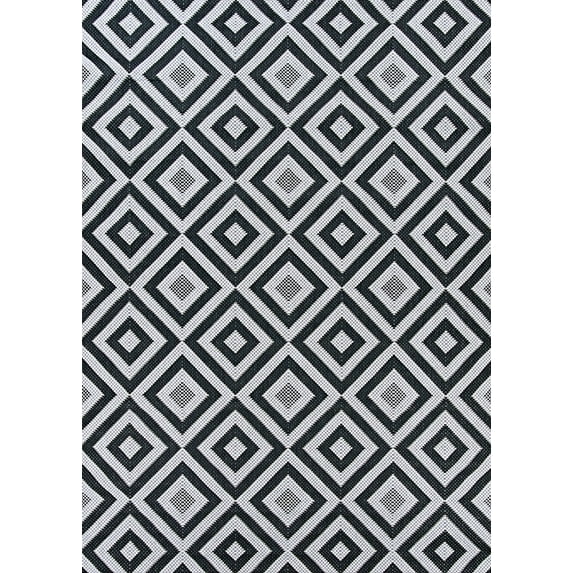 2.1' x 11.75' Black and Ivory Diamond Rectangular Outdoor Area Throw Rug Runner