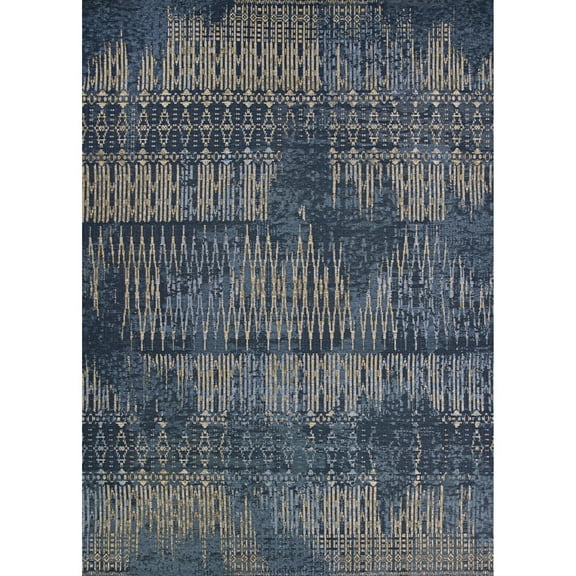 2.25' Blue And Beige Outdoor Rectangular Area Throw Rug