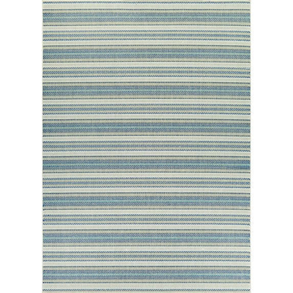 Couristan 2.25' x 11.75' Ivory and Blue Geometric Rectangular Outdoor Area Throw Rug Runner