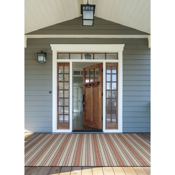 Couristan 2.25' x 11.75' Striped Geometric Indoor Outdoor Area Throw Rug Runner - Orange