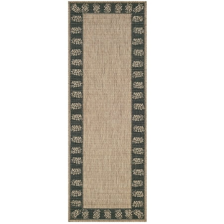 Couristan 2' x 11.75' Tropical Bordered Rectangular Area Throw Rug Runner - Beige and Black