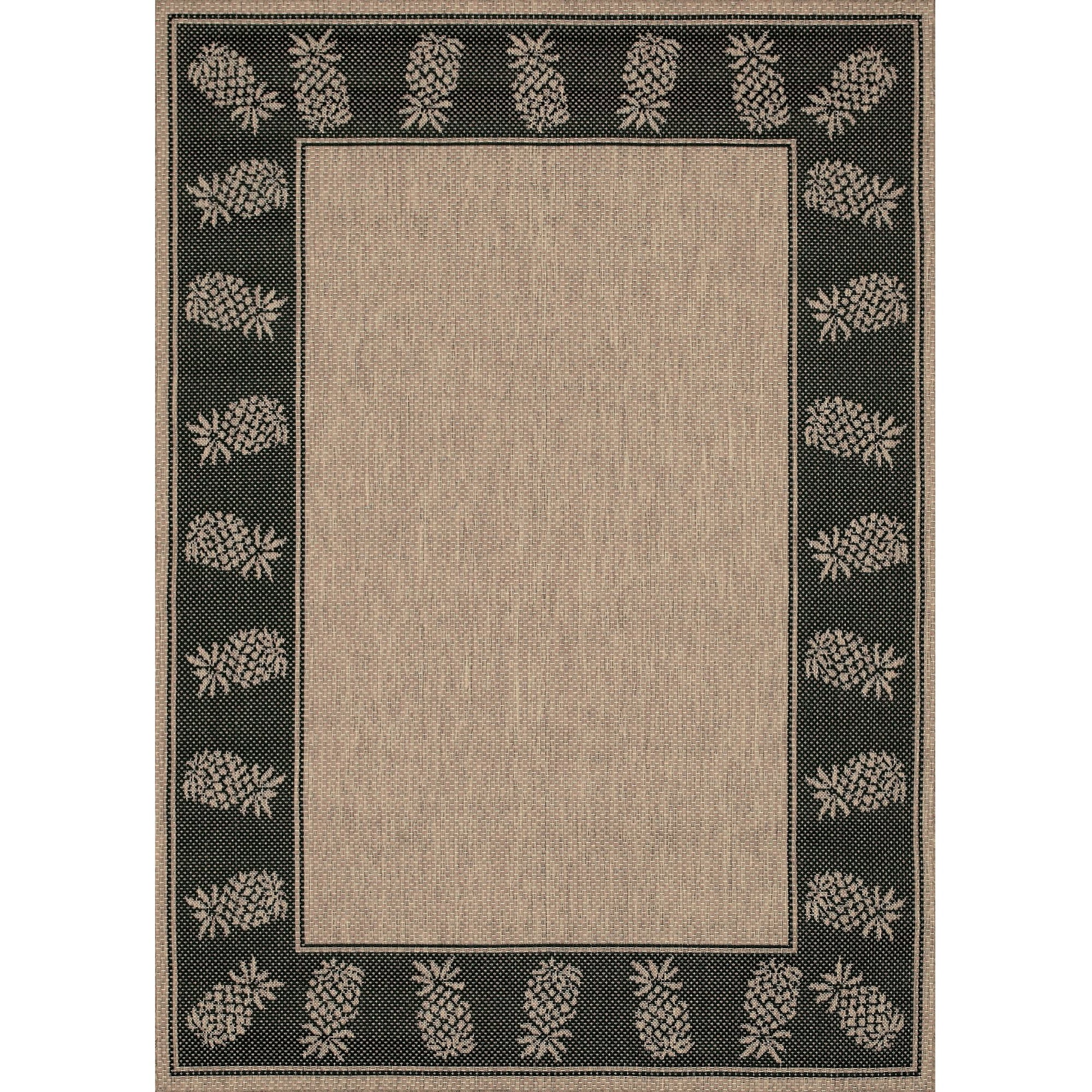 Coastal Cocoa-Black Synthetic Rectangular Outdoor Rug, 3'9" x 5'5"