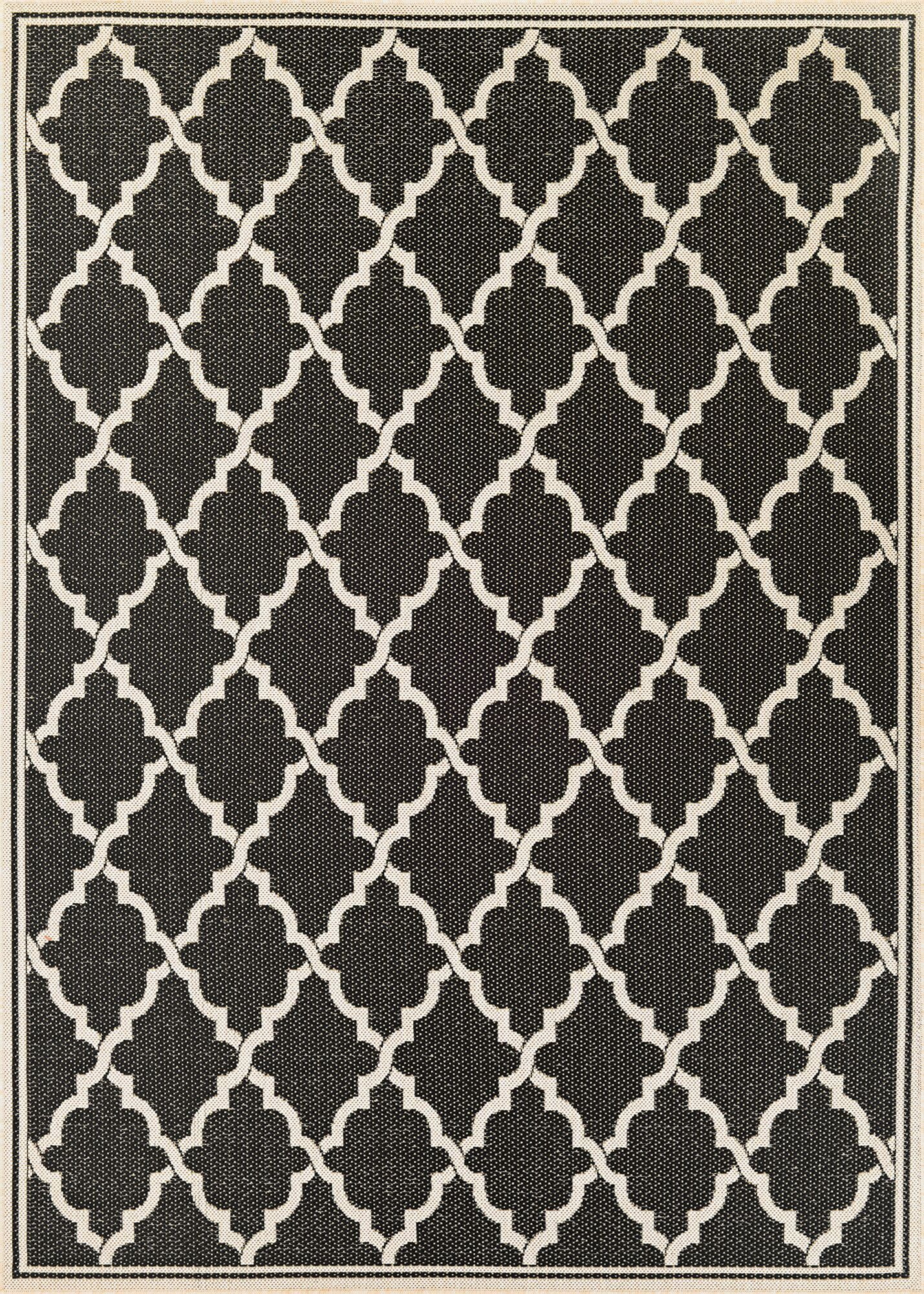 Black and Sand Geometric Flat Woven Synthetic Rug 42" x 24"
