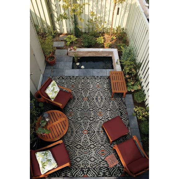 Couristan 2.25' x 7' Aztec-Style Indoor Outdoor Area Throw Rug Runner - Black and Gray
