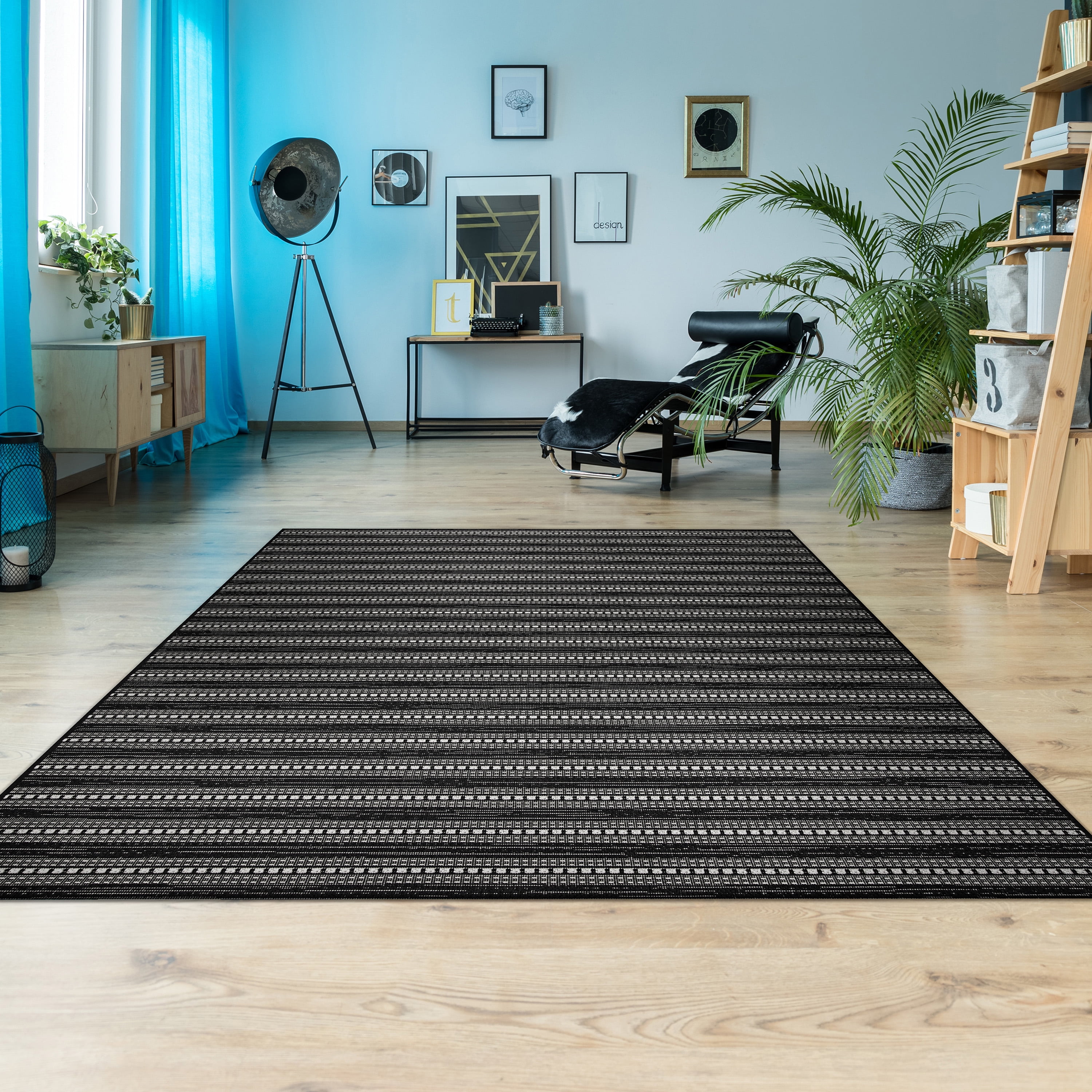 Couristan 3' x 5' Onyx and Shell Striped Nautical Outdoor Rug