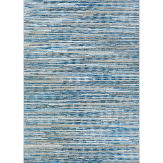 5.25' x 7.5' Blue and Beige Outdoor Rectangular Area Throw Rug
