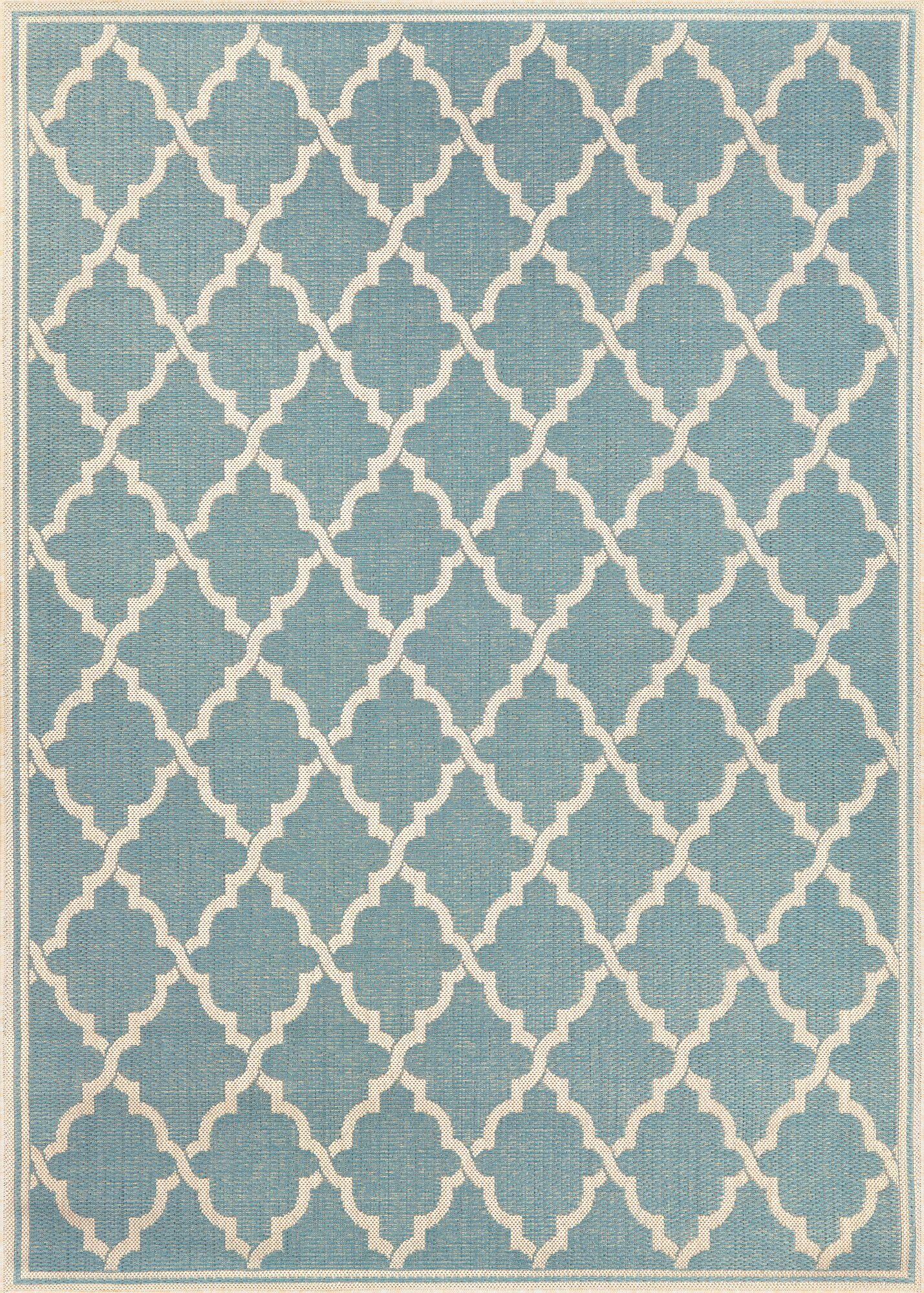 Monaco Turquoise/Sand 5.3' x 7.6' Geometric Flat-Woven Area Rug