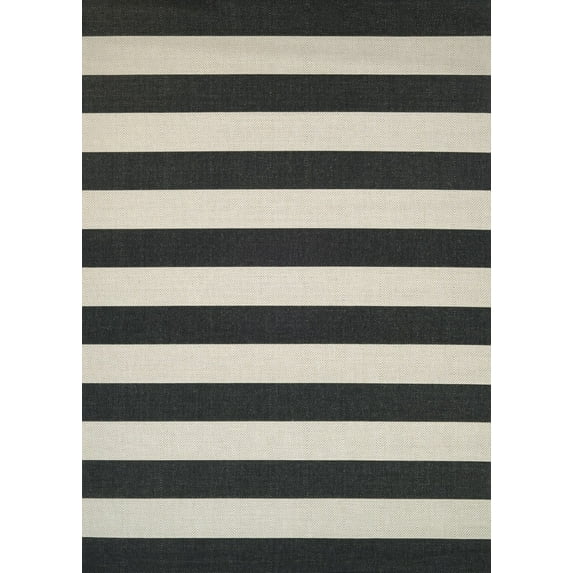 6.5' x 9.5' Black and Ivory Striped Rectangular Outdoor Area Throw Rug
