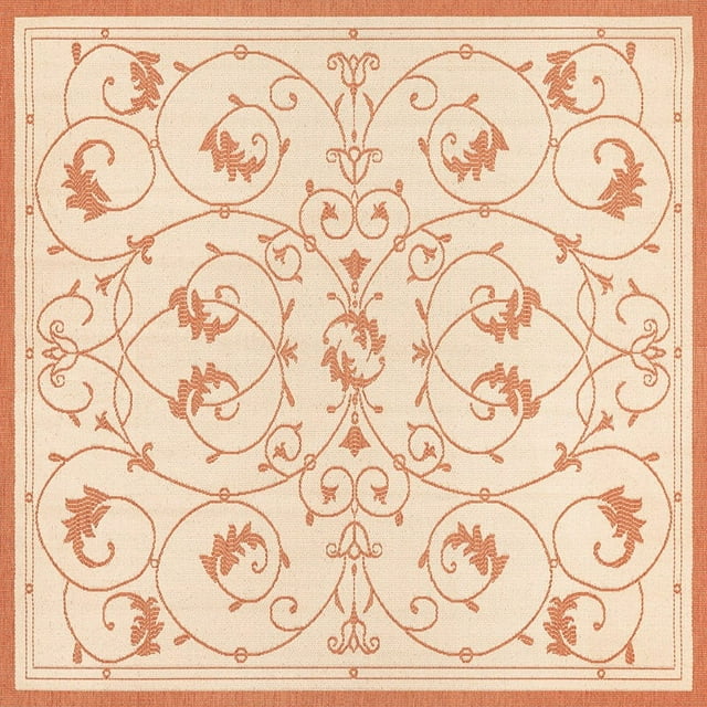 Couristan 7.5' Orange Scroll Design Square Polypropylene Area Throw Rug