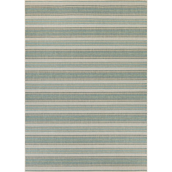 7.5' x 10.75' Blue and Ivory Geometric Rectangular Outdoor Area Throw Rug
