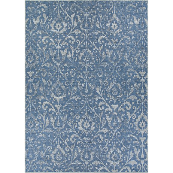 7.5' x 10.75' Blue and Ivory Rectangular Outdoor Area Throw Rug