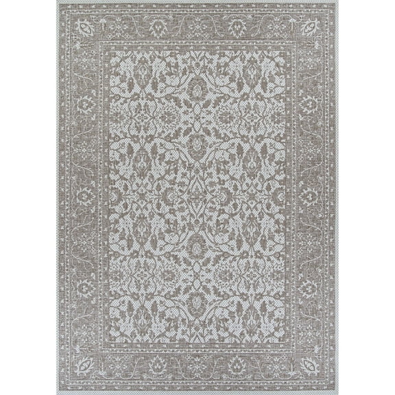 Couristan 7.5' x 10.75' Gray and Ivory Floral Rectangular Outdoor Area Throw Rug