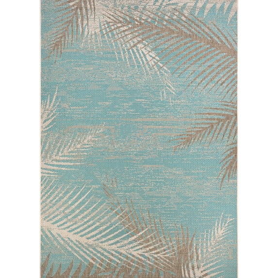 Couristan 7.5' x 10.75' Green and Brown Tropical Palms Rectangular Outdoor Area Throw Rug