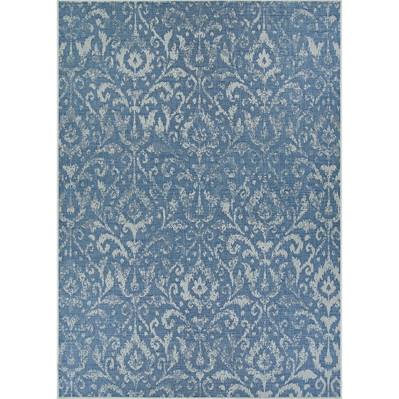 Couristan 8.5' x 13' Blue and Ivory Rectangular Outdoor Area Throw Rug