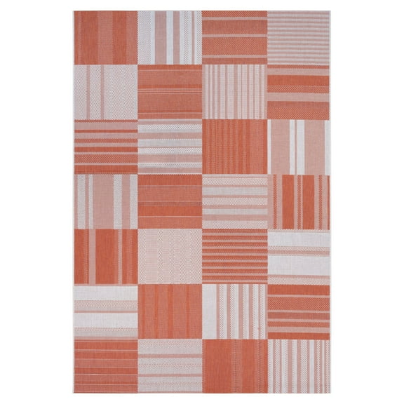 Couristan Afuera Patchwork Rug, Pumpkin/Ivory