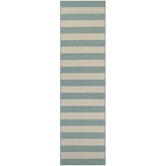 Couristan Afuera Yacht Club 2'2" x 11'9" Sea Mist Green and Ivory Stripe Outdoor Runner Rug
