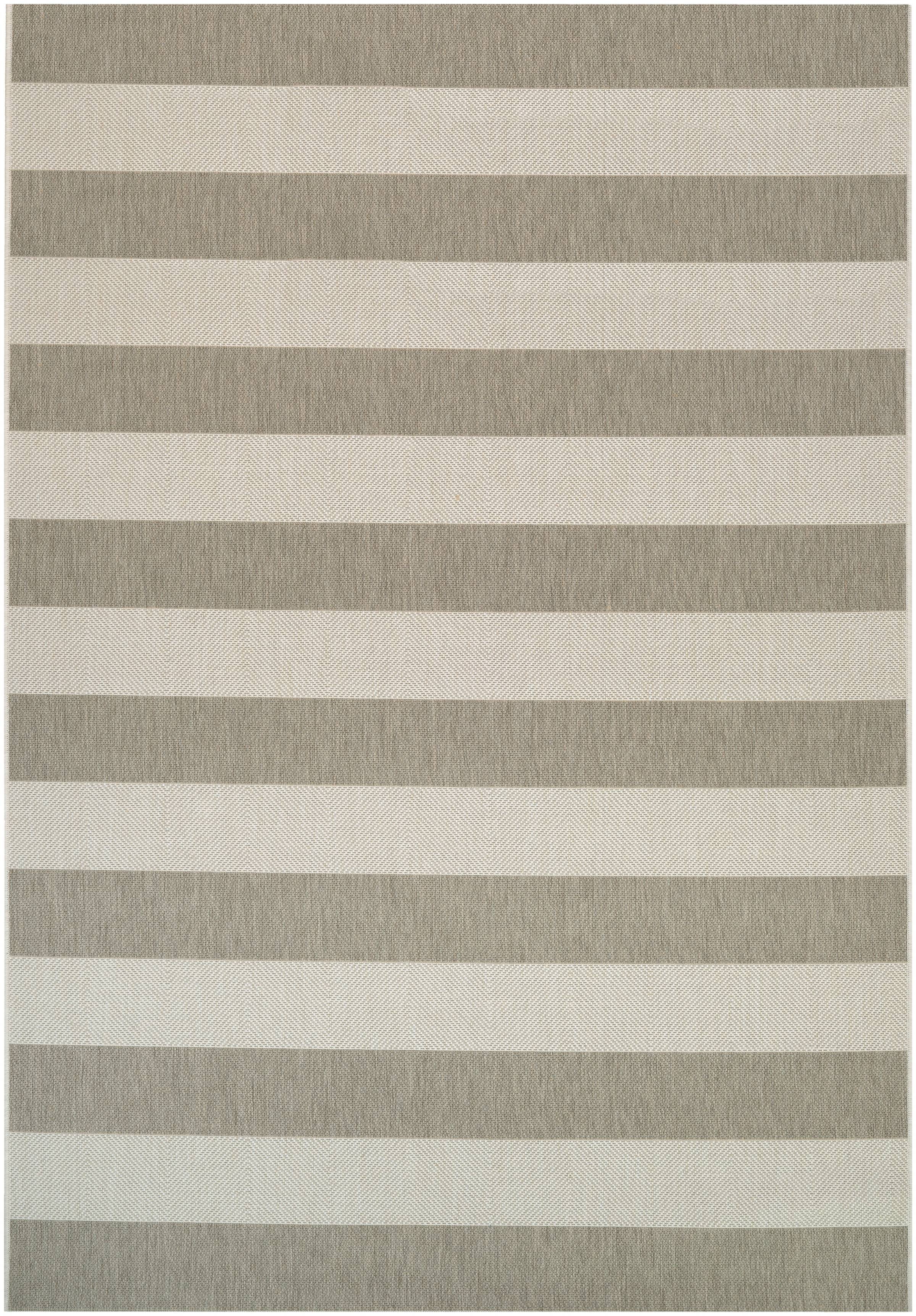 Tan and Ivory Striped Flatweave Indoor Outdoor Rug