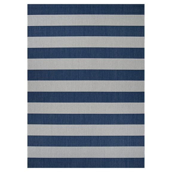 Couristan Afuera Yacht Club 3'11" x 5'7" Midnight Blue and Ivory Stripe Outdoor Rectangle Rug