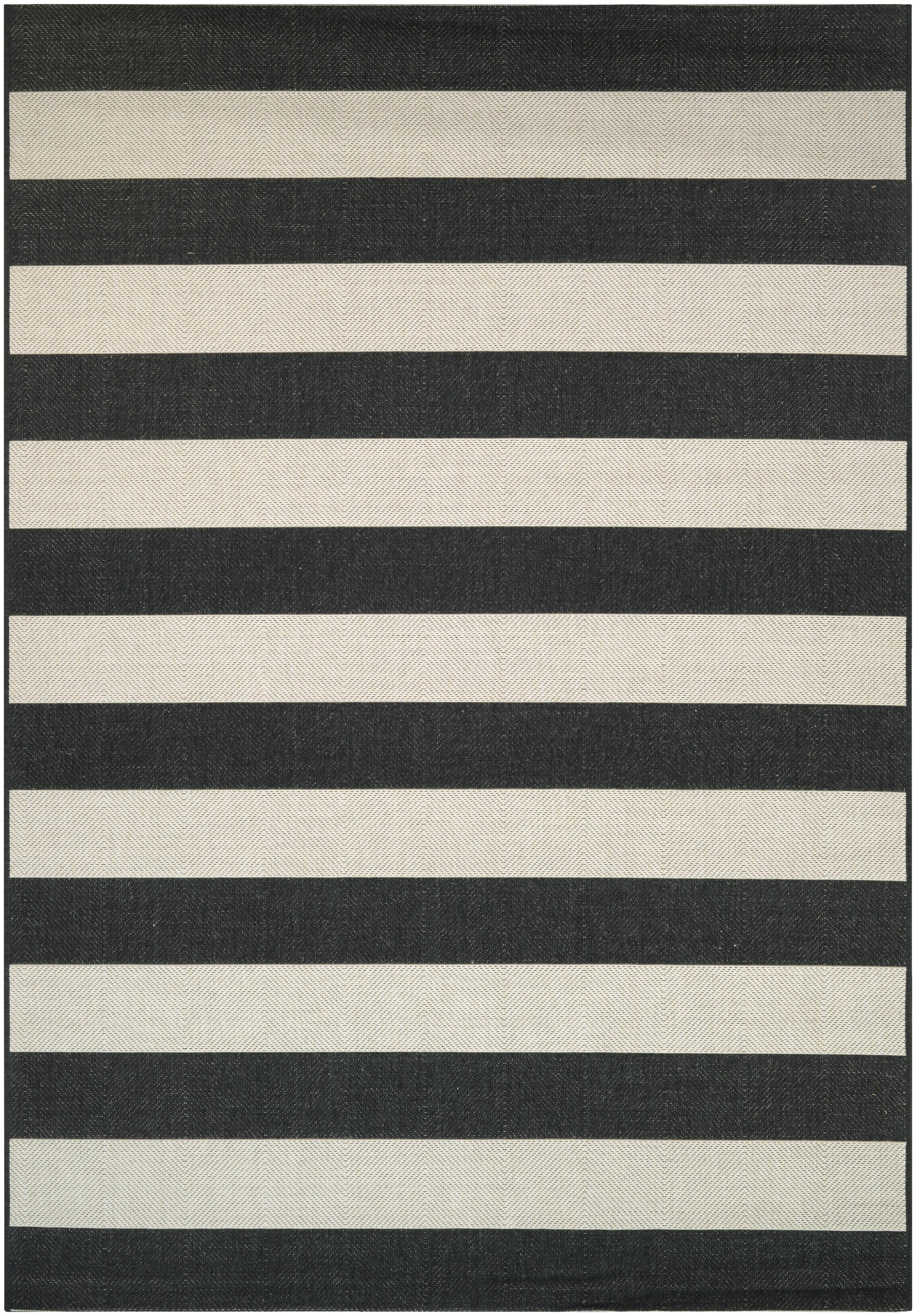 Breezsisan Black and White Striped Outdoor Rug, Cotton, 23x35.5