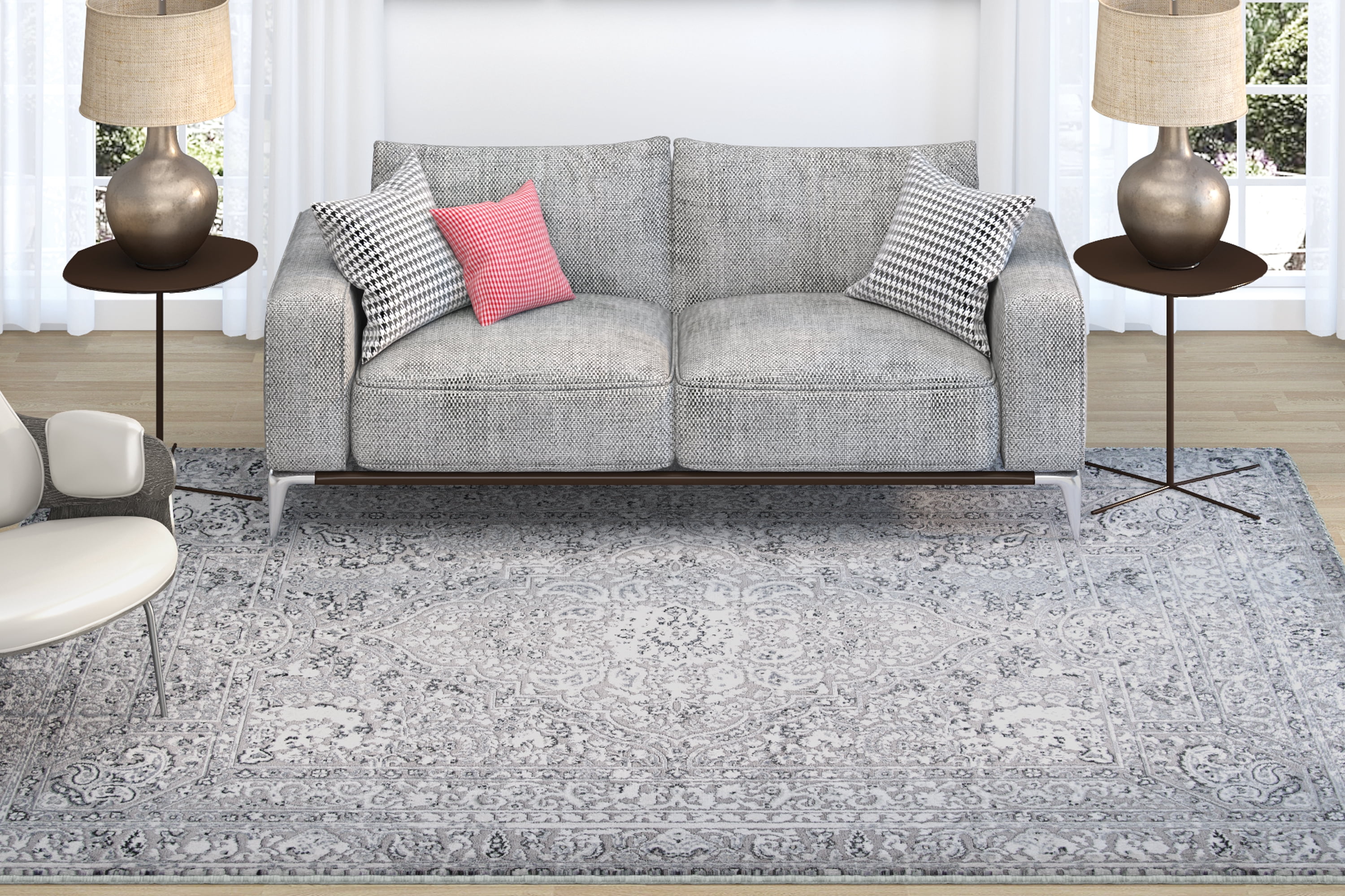 Couristan Brocatelle Belle Fleur Silver Runner Rug