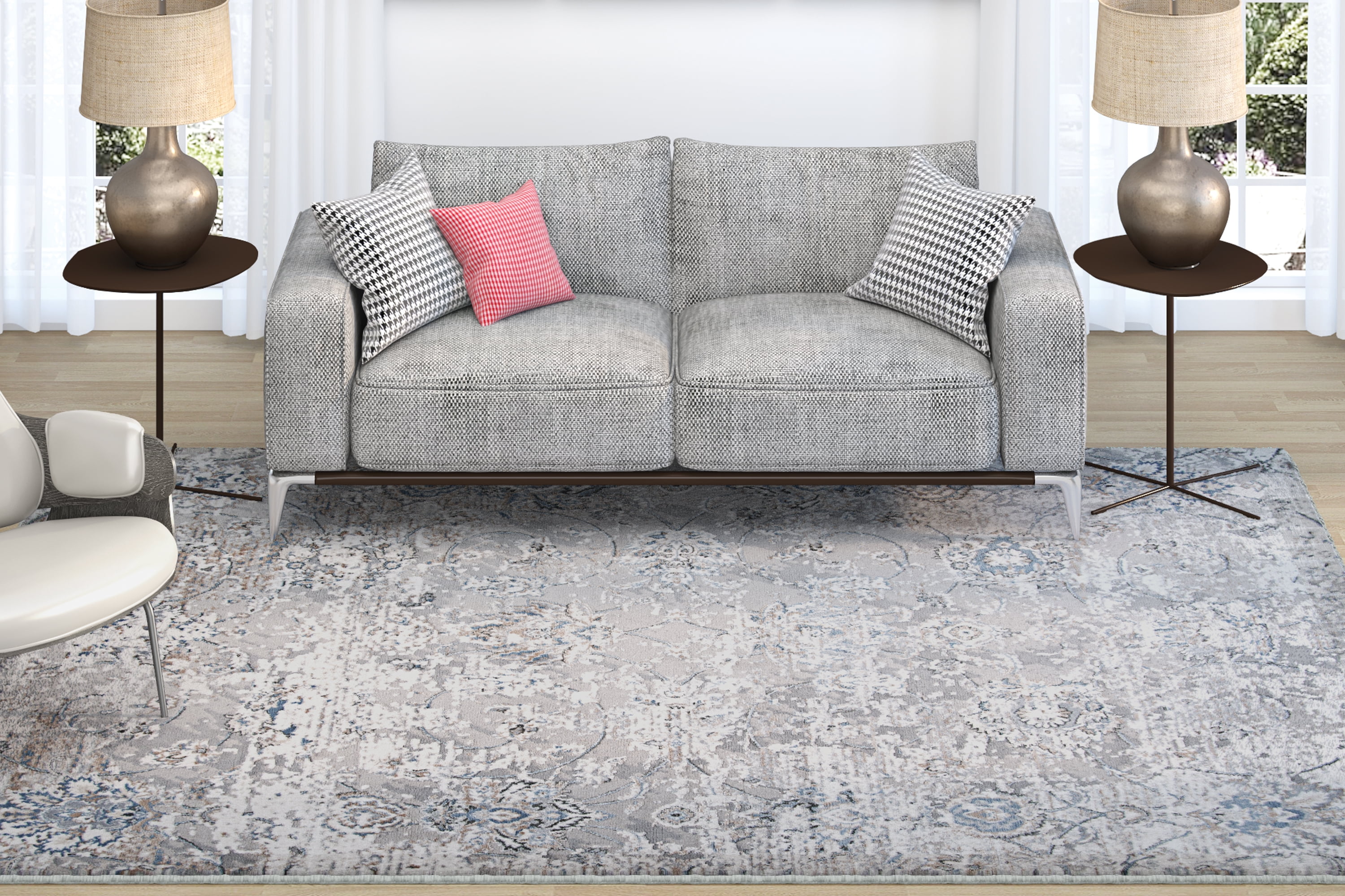 Silver and Cream Synthetic Runner Rug 2'7" x 7'10"