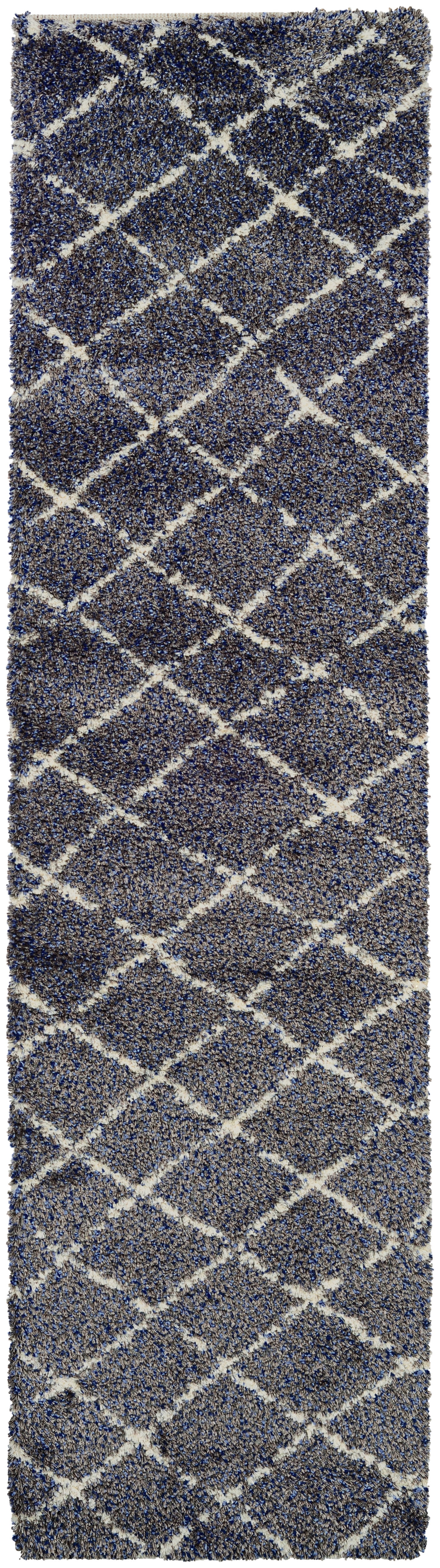 Bromley Navy-Grey Luxe Shag 2x7 Wool Blend Runner Rug