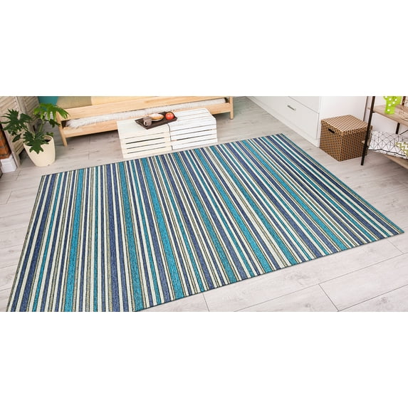 Couristan Cape Brockton Indoor / Outdoor Area Rug, Cobalt-Teal, 5'3" x 7'6"