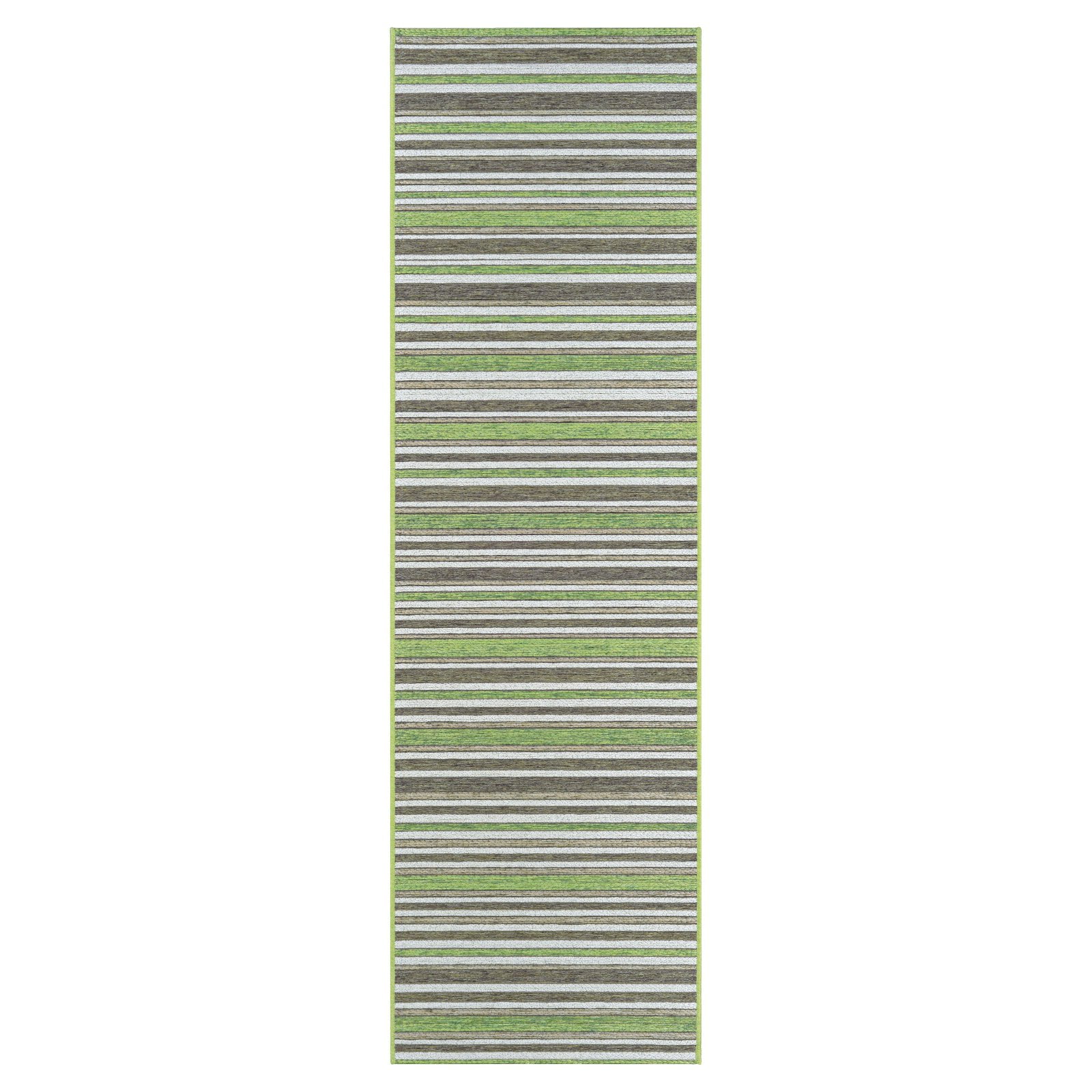 Hunter Green and Brown Wool Synthetic Indoor/Outdoor Runner Rug