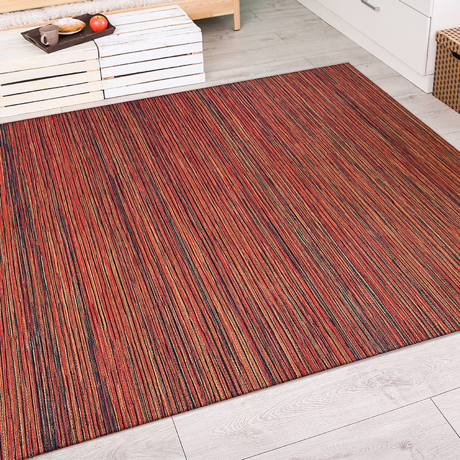 Crimson Red Rectangular 5' x 7' Easy-Care Poly-Wool Blend Rug
