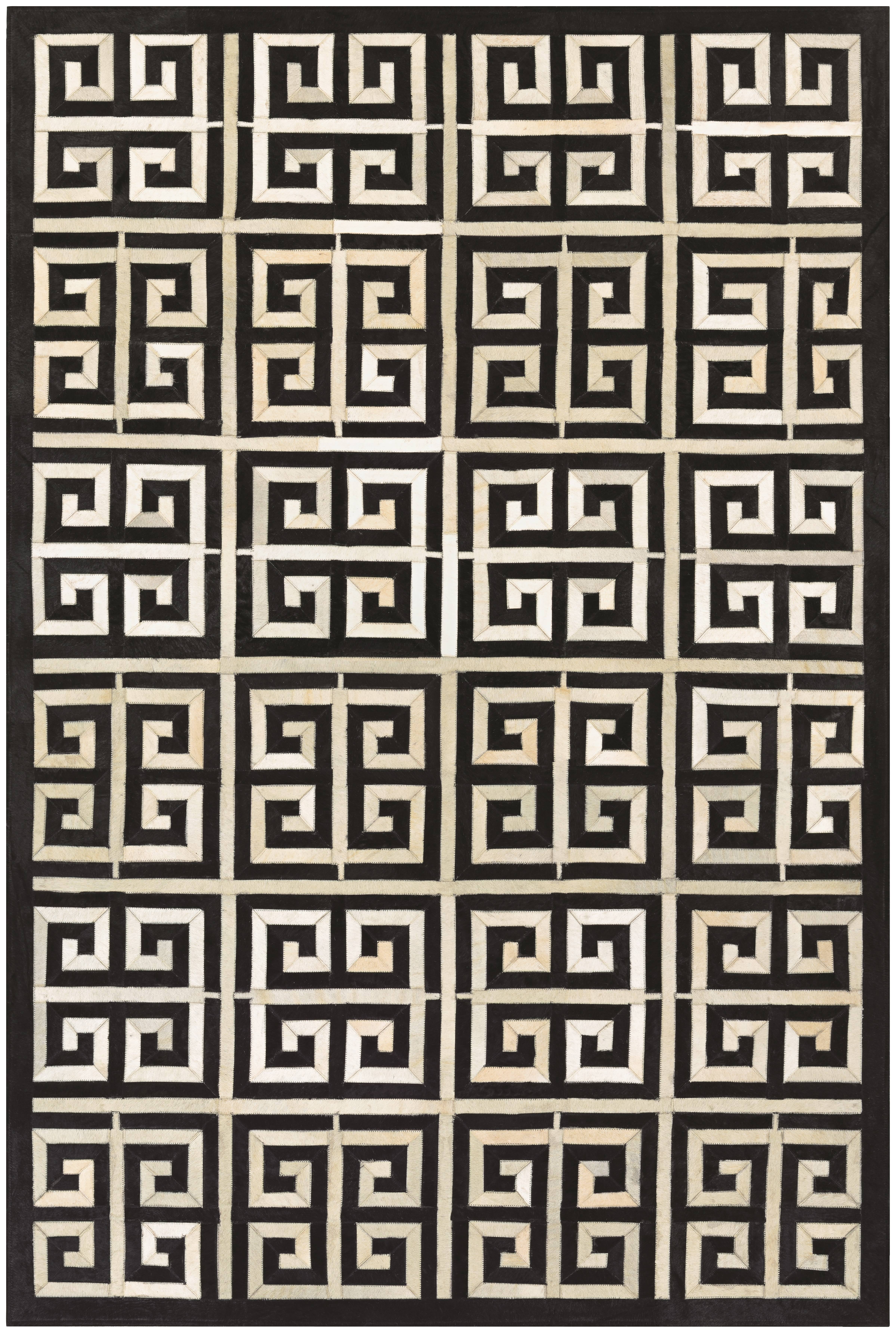 Couristan Chalet Meander 5'4" X 8' Black-Ivory Handmade Cowhide Rug