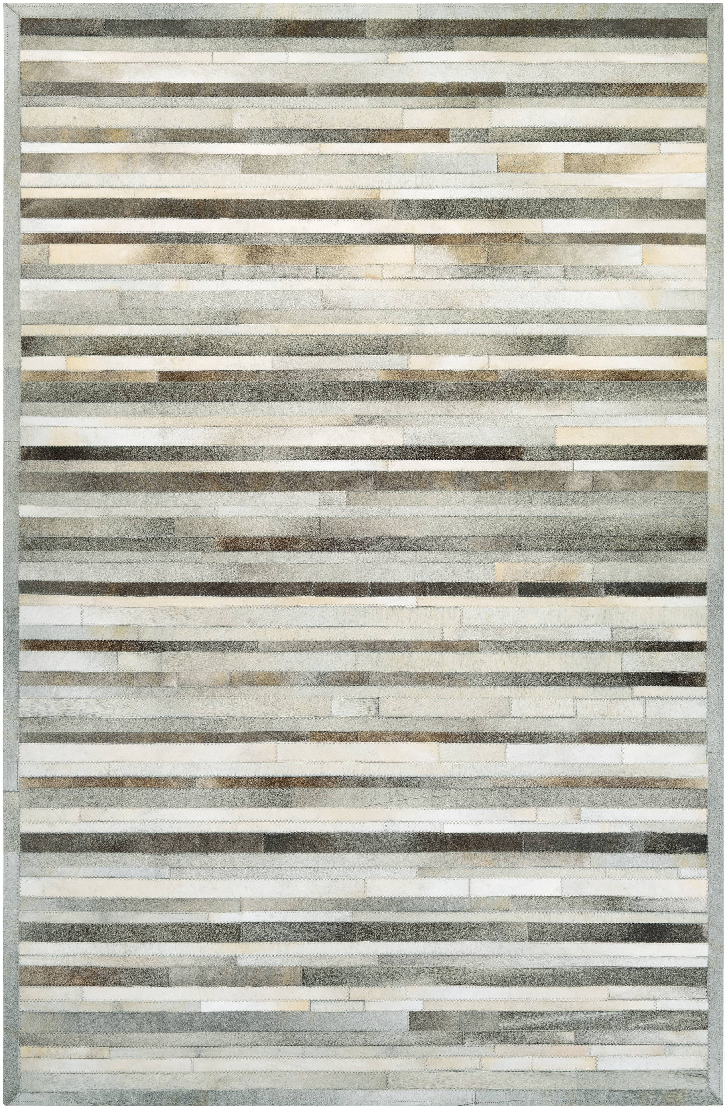 Couristan Chalet Plank 5'4" X 8' Grey-Ivory Handmade Cowhide Rug