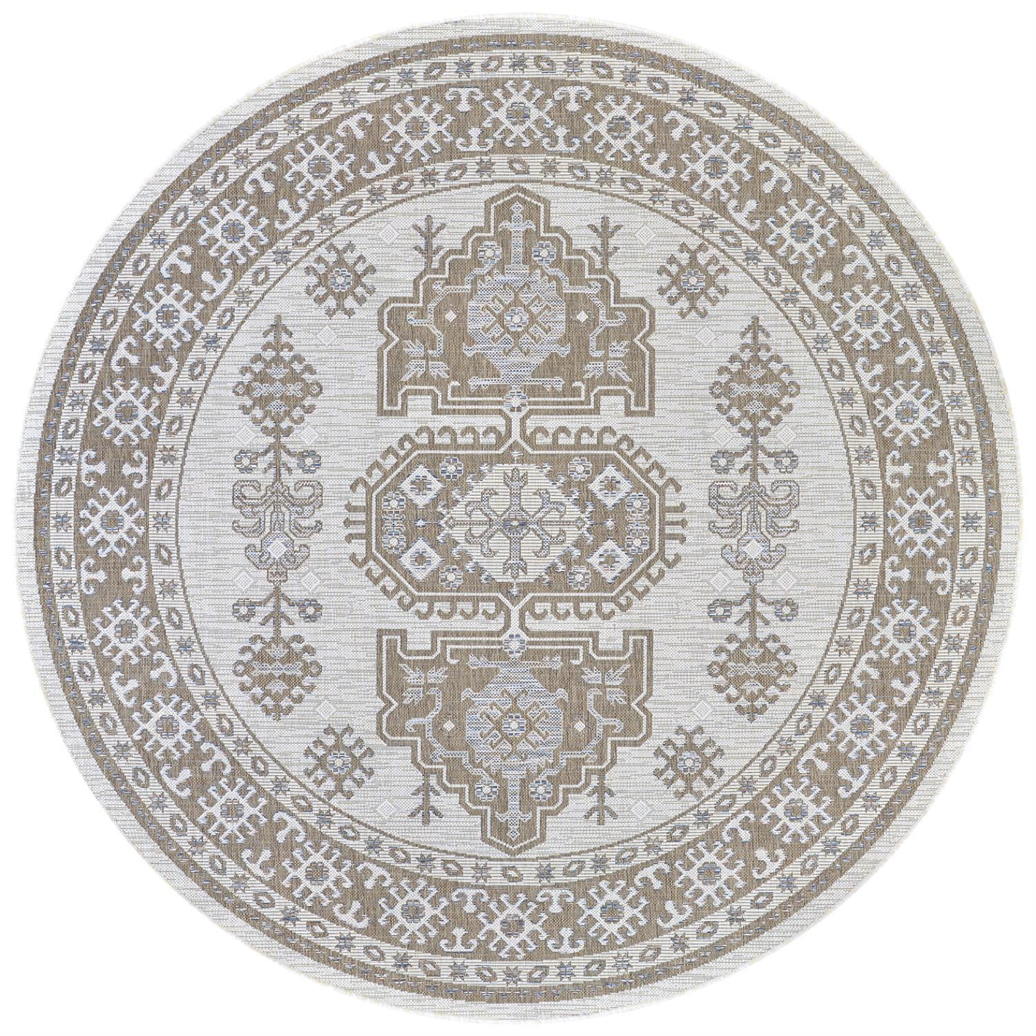 Couristan Charm Woodburn Ivory-Sand Indoor / Outdoor Area Rug, 7'10" Round