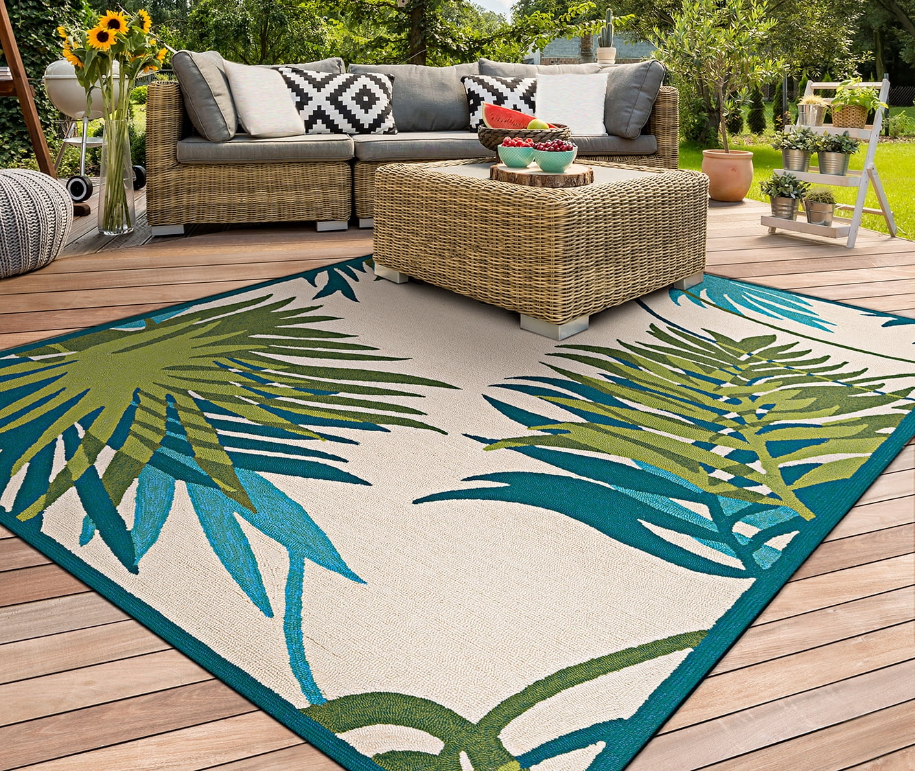 Couristan Ington Jungle Leaves Indoor Outdoor Area Rug 2 X 4 Ivory Forest Green Com