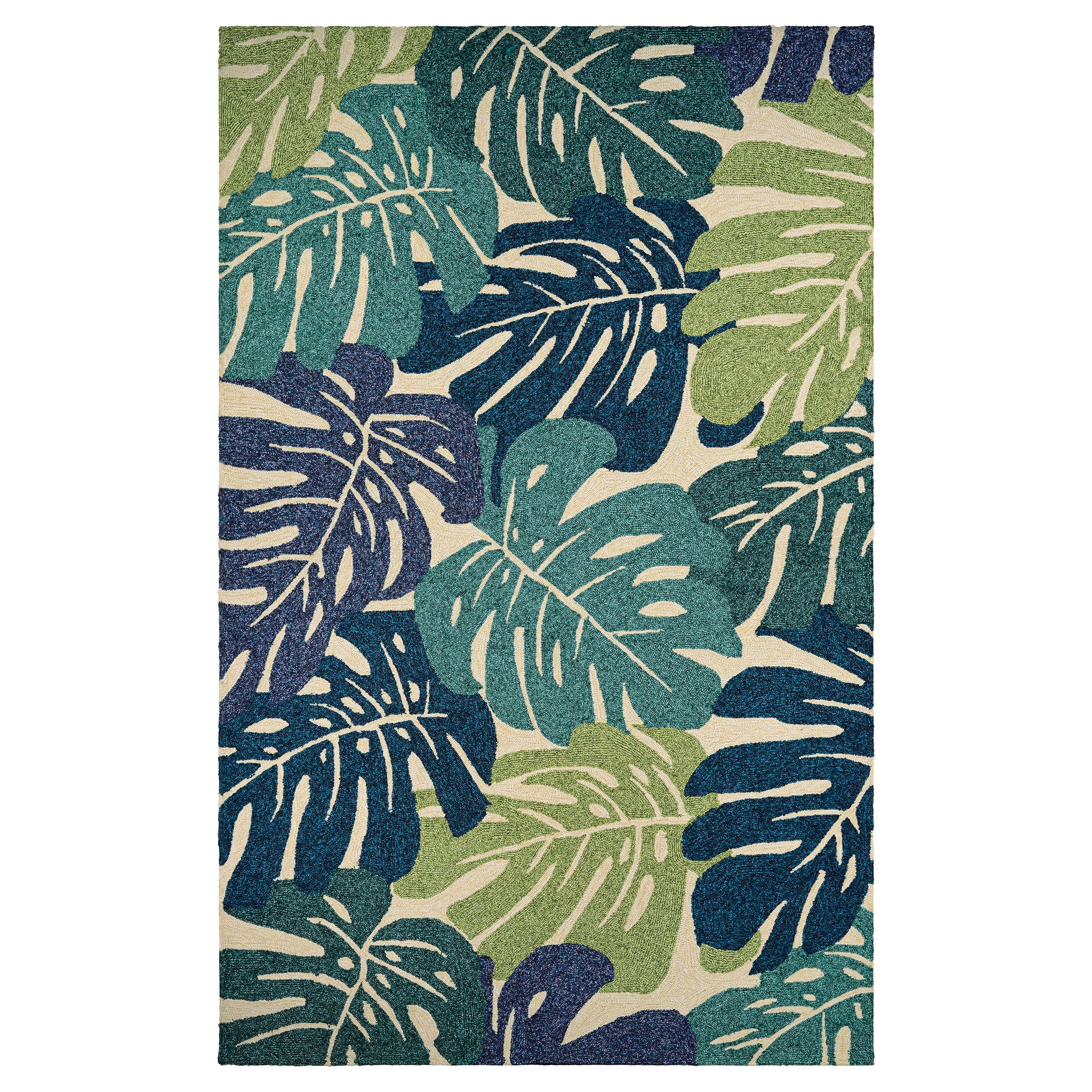5'X7' Ocean Blue Hand Hooked Uv Treated Bordered Indoor Outdoor Area Rug 5'X7' Ocean Blue Hand Hooked Uv Treated Bordered Indoor Outdoor Area Rug