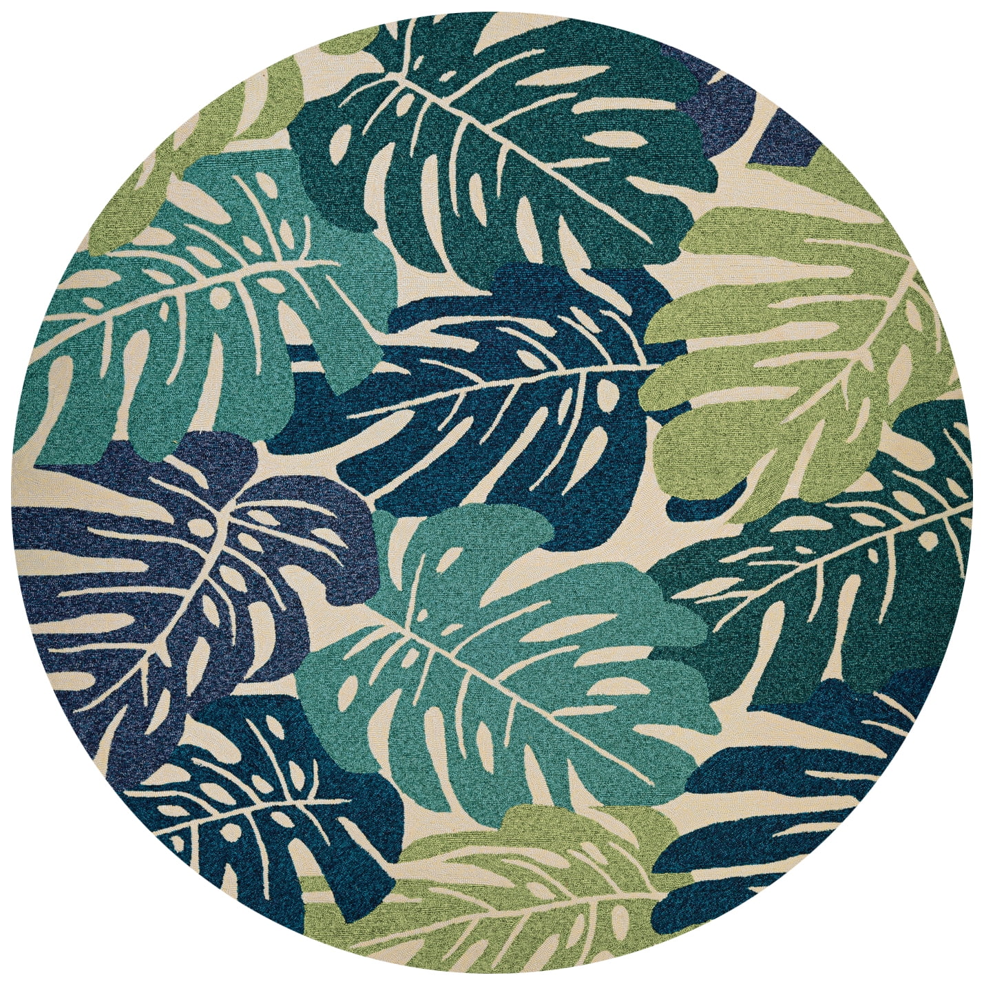 Handmade Round Blue and Green Floral Synthetic Rug