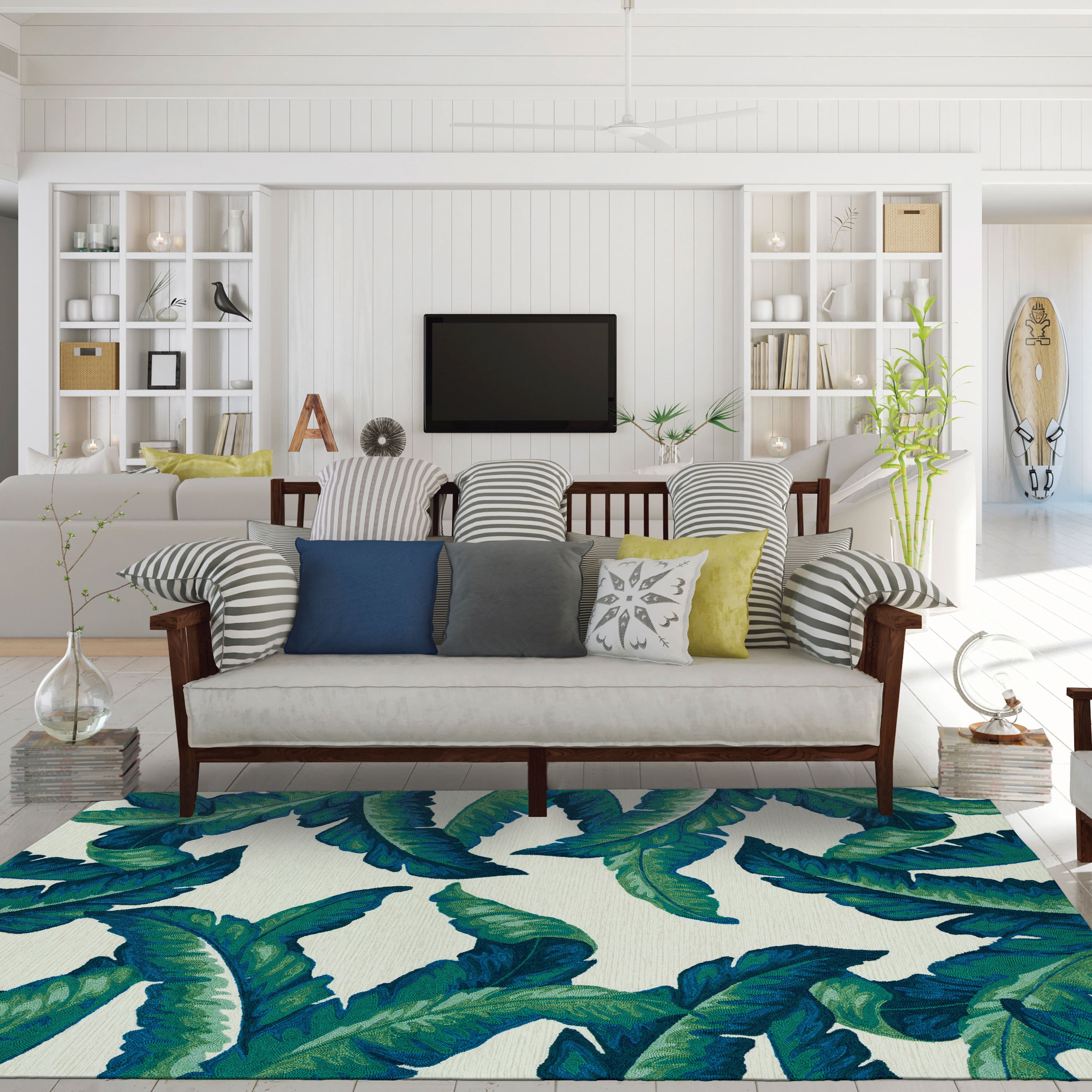 Couristan Covington Palm Leaves 2' x 3' Green Floral Outdoor Rug