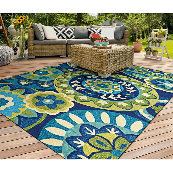 Couristan Covington Rip Tide Ocean-Green Indoor / Outdoor Area Rug, 5'6" x 8'
