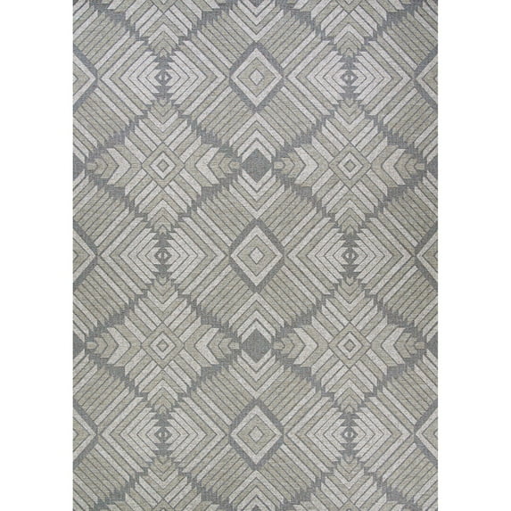 Couristan 4' x 5.8' Gray and Ivory Rectangular Outdoor Area Throw Rug