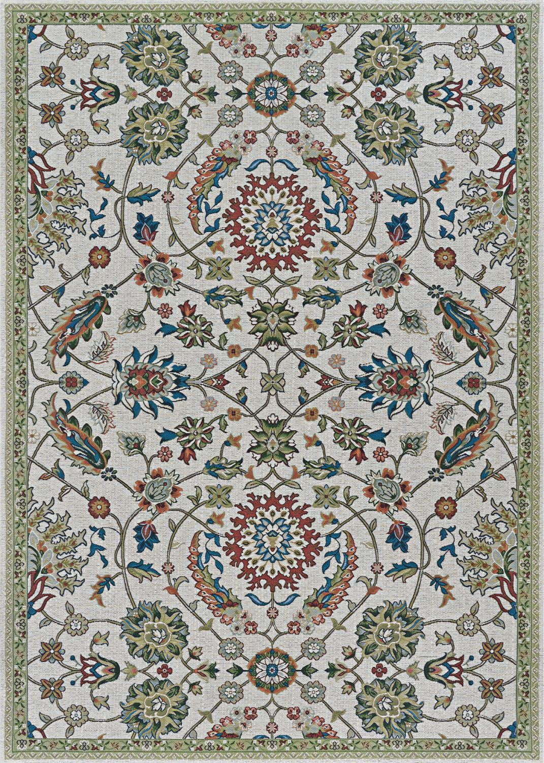 Beige Floral Rectangular Synthetic Indoor/Outdoor Area Rug