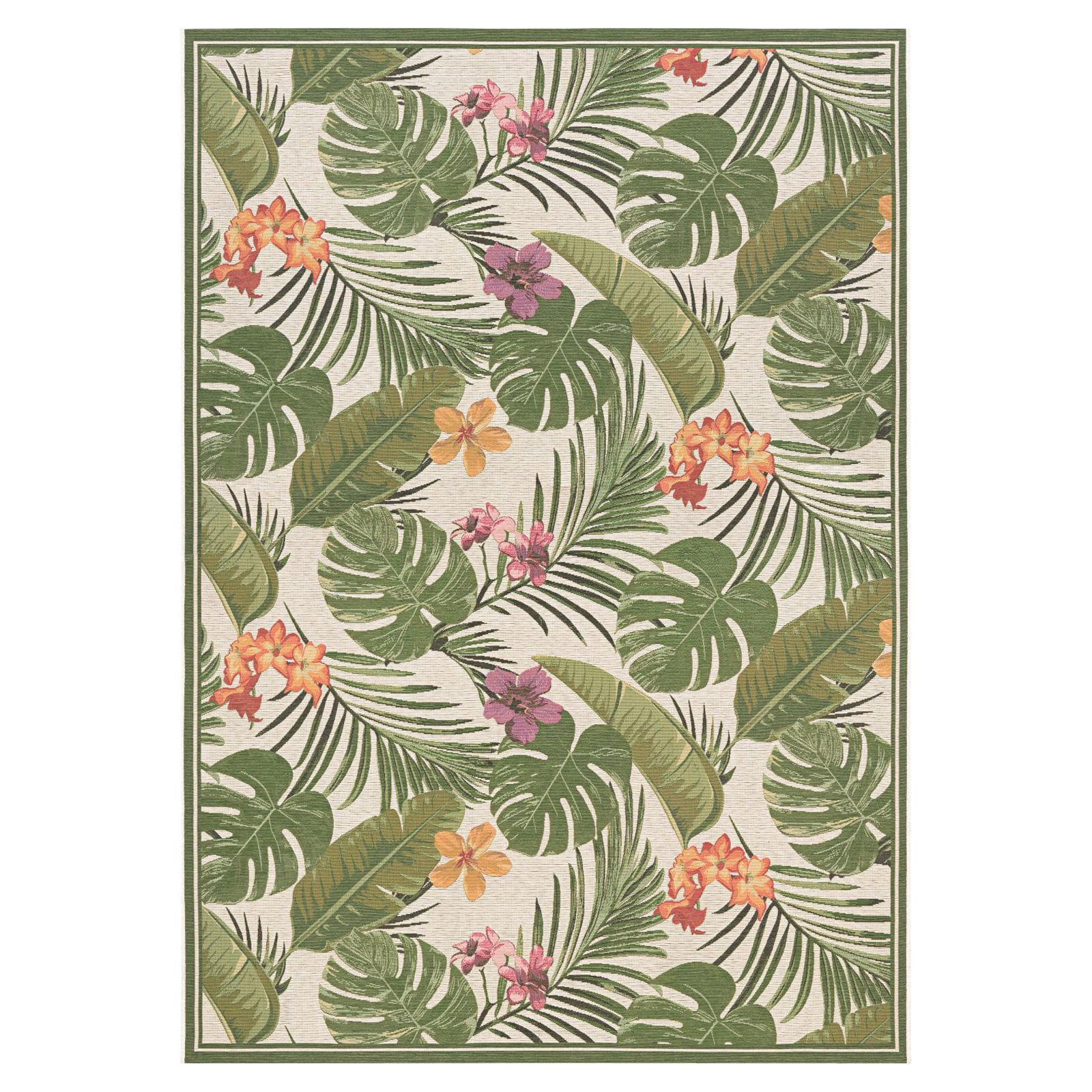 Couristan Dolce Flowering Fern Indoor / Outdoor Area Rug, Ivory-Hunter Green, 5'3" x 7'6" - image 1 of 6