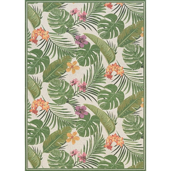 Couristan Dolce Flowering Fern Indoor / Outdoor Area Rug, Ivory-Hunter Green, 8'1" x 11'2"