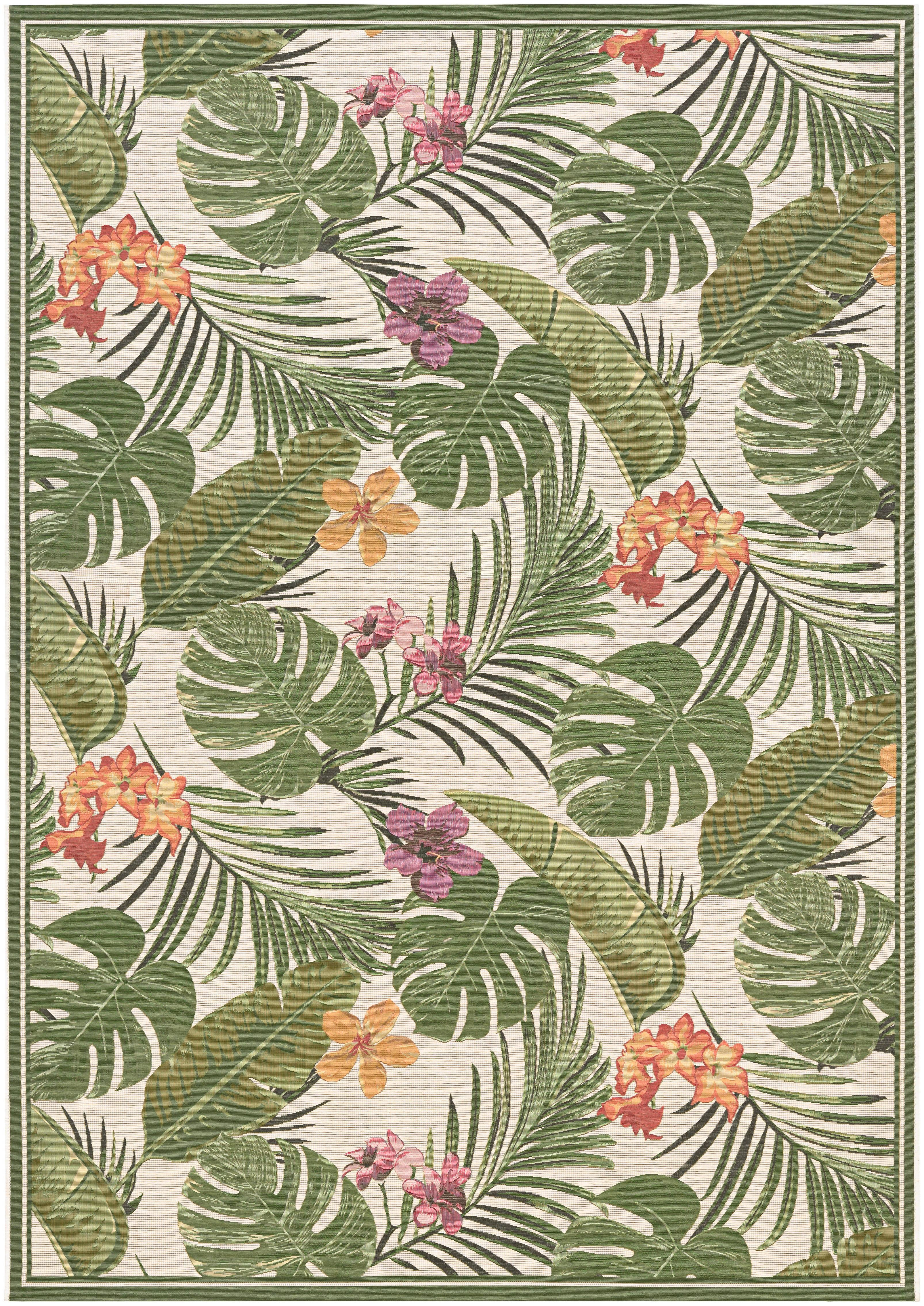 Couristan Dolce Flowering Fern Indoor / Outdoor Area Rug, Ivory-Hunter Green, 8'6" x 13'
