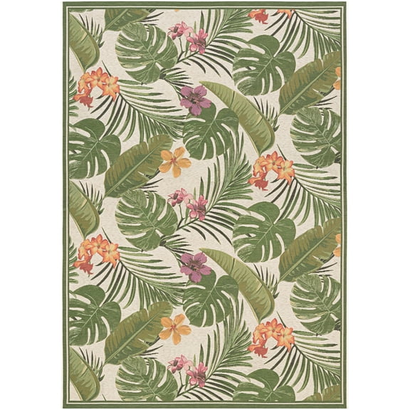 Couristan Dolce Flowering Fern Indoor / Outdoor Area Rug, Ivory-Hunter Green, 8'6" x 13'