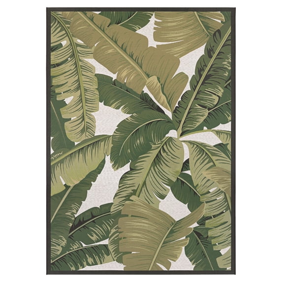 Couristan Dolce Palm Lily 8'1" x 11'2" Hunter Green and Ivory Outdoor Rug