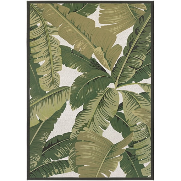 Couristan Dolce Palm Lily 8'6" x 13' Hunter Green and Ivory Outdoor Rug