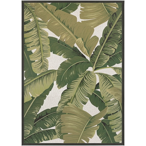 Couristan Dolce Palm Lily 8'6" x 13' Hunter Green and Ivory Outdoor Rug