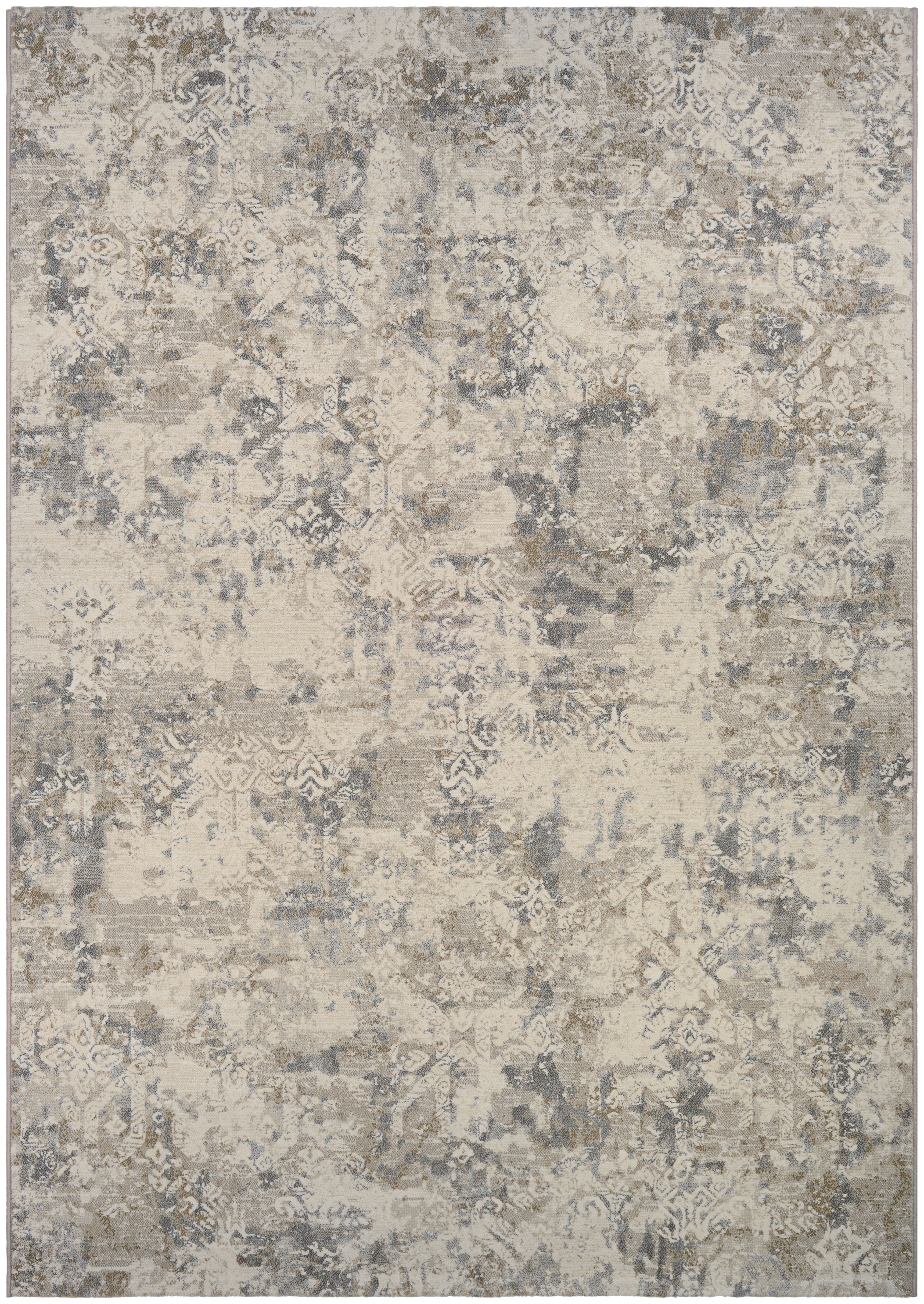 Large Flax and Cream Floral Synthetic Area Rug