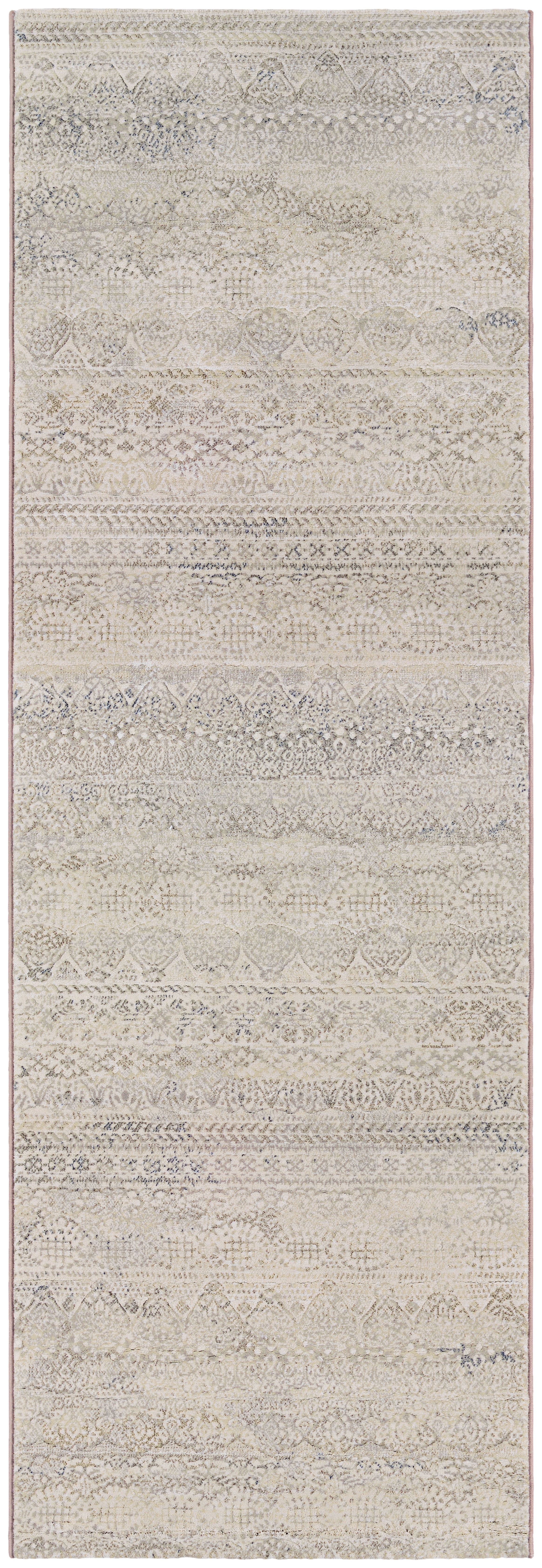 Ivory and Light Grey Floral Synthetic Runner Rug, 2'7" x 7'10"