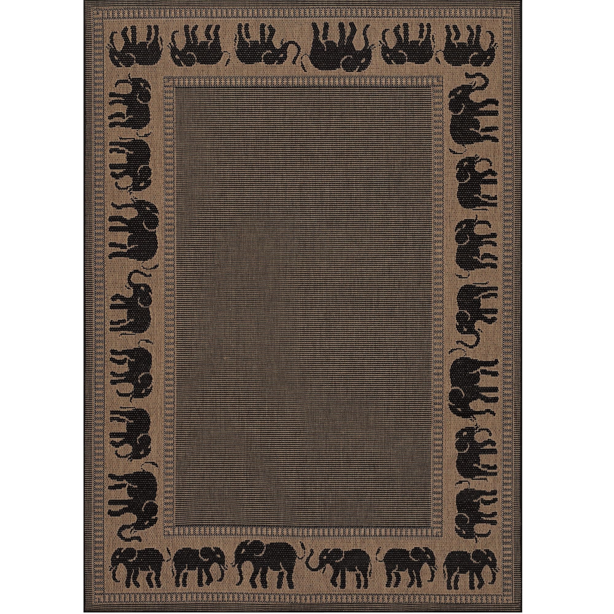 Elephant Parade Black Synthetic Flat Woven Outdoor Runner Rug