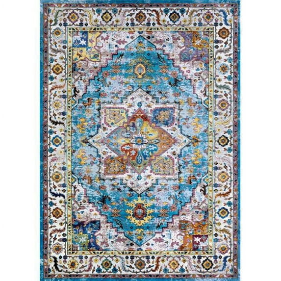 Couristan Ely Area Rug, Aqua/Multi/Ivory ,Rectangle, 3'6" x 5'6"